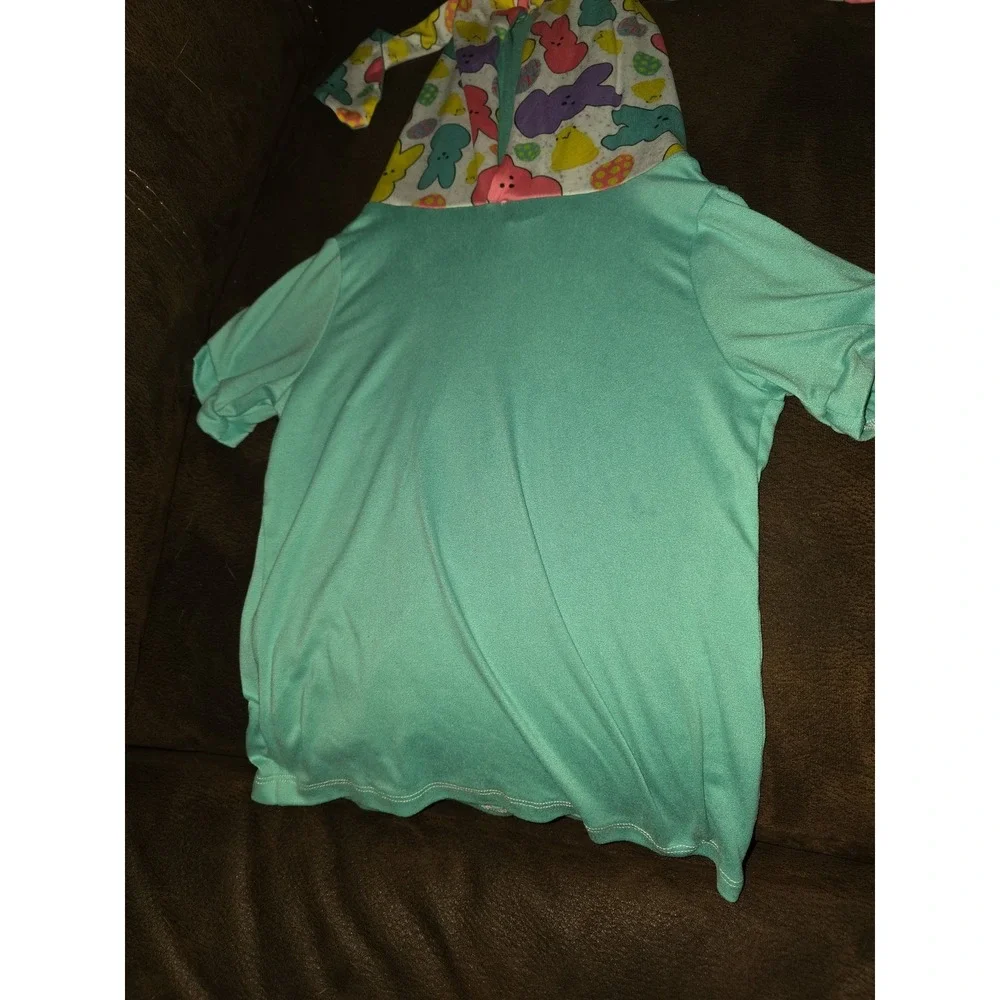 Two little owls boutique spring Easter peeps bunny hood top‎ size 3 leggings 2t